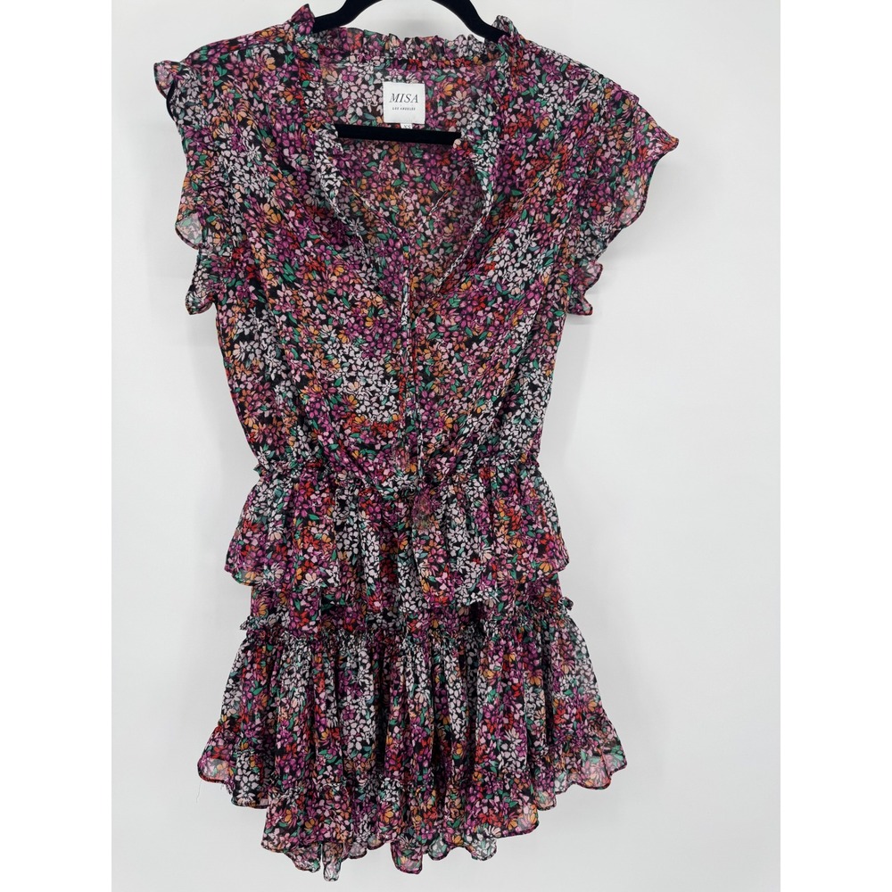 MISA Los Angeles Lilian Floral Ruffle Mini Dress XS Smocked Waist